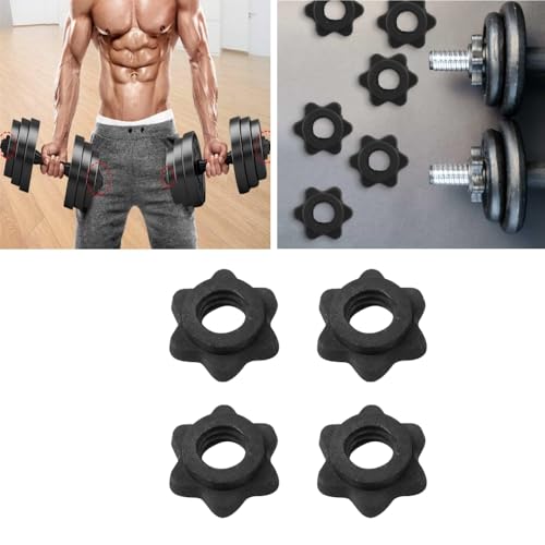 Changyeah 8 Piezas Tuerca Hexagonal con Mancuernas,cerraduras de Estrella,barra de pesas para tuerca,entrenamiento deportivo,Tuerca Hexagonal plástico Negro para Barras con Pesas