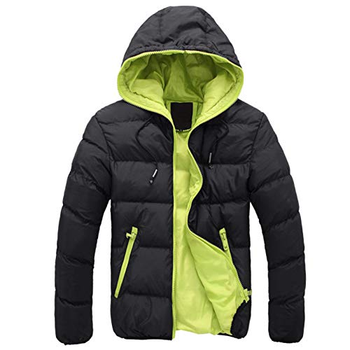 Chaqueta de invierno acolchada para hombre, chaqueta de plumón, chaqueta de entretiempo, sudadera con capucha, chaqueta funcional para senderismo, bicicleta y entrenamiento, Negro , XXL