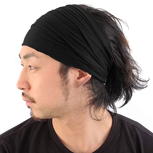 CHARM Hombre Cinta De Correr - Bandana Pelo Pañuelos Diadema Mujer Elastica Negro L