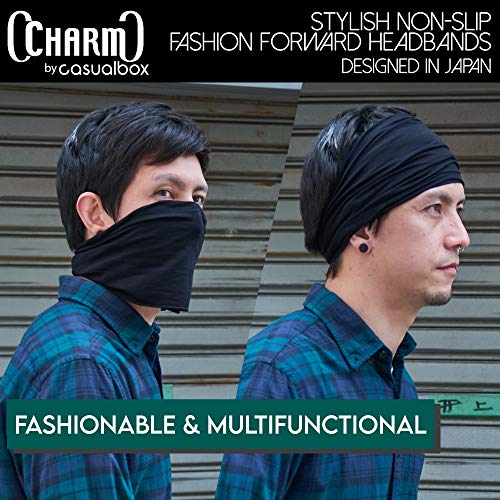 CHARM Hombre Elástico Bandana Cinta para El Pelo Venda Japonés Largo Cabello Rastas Cabeza Envolver Negro