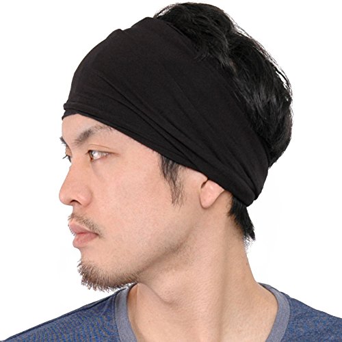 CHARM Hombre Elástico Bandana Cinta para El Pelo Venda Japonés Largo Cabello Rastas Cabeza Envolver Negro