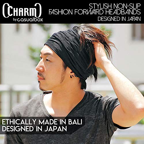 CHARM Hombre Elástico Bandana Cinta para El Pelo Venda Japonés Largo Cabello Rastas Cabeza Envolver Negro