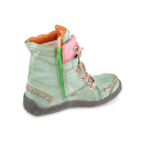 CHSHOER Botas de invierno de piel auténtica cosidas a mano para mujer(Verde,38)