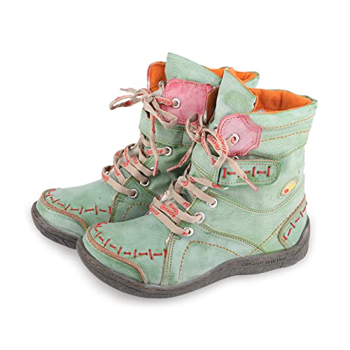 CHSHOER Botas de invierno de piel auténtica cosidas a mano para mujer(Verde,38)