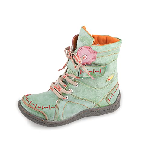 CHSHOER Botas de invierno de piel auténtica cosidas a mano para mujer(Verde,38)