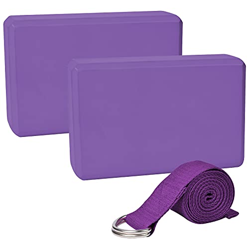 Chstarina 2 Bloque Yoga y 1 Correa para Yoga,Bloque De Espuma Eva De Alta Densidad Ladrillo Yoga Bloques Yoga,Yoga Block Pilates Accesorios Yoga para Pilates Y Ejercicios De Yoga (Púrpura)