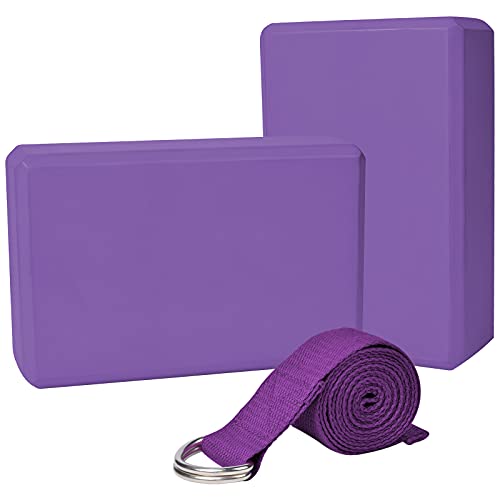 Chstarina 2 Bloque Yoga y 1 Correa para Yoga,Bloque De Espuma Eva De Alta Densidad Ladrillo Yoga Bloques Yoga,Yoga Block Pilates Accesorios Yoga para Pilates Y Ejercicios De Yoga (Púrpura)