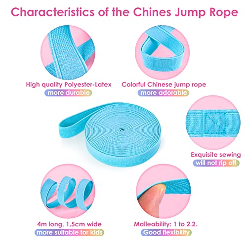 Cikyner Cuerda para Saltar China, 4m de Largo 1.5cm de Ancho Goma Elastica con Instrucciones Goma de Saltar para niños, Juegos para Interiores y Exteriores Ideal para Regalos para Niñas y Niños