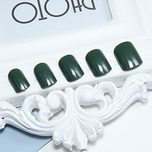 Cimenexe Press on Nails - Uñas postizas de color verde militar (24 unidades)