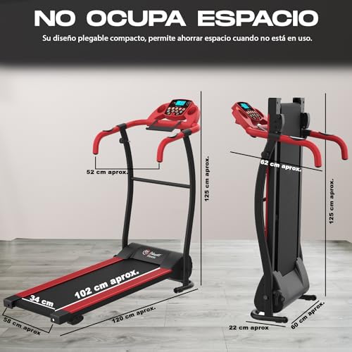 Cinta de Andar Plegable Motor eléctrico de 1000W Reforzada Aguanta 150 KGS - Inclinación Regulable - Pulsómetro