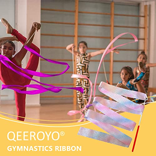 Cinta de Baile Niña, Cintas de Baile, cinta de arte con palo giratorio, cinta de gimnasia de 2 m para niños, varitas de Cinta de Gimnasia para niños, Cintas de Ballet rítmicas Brillantes para niños