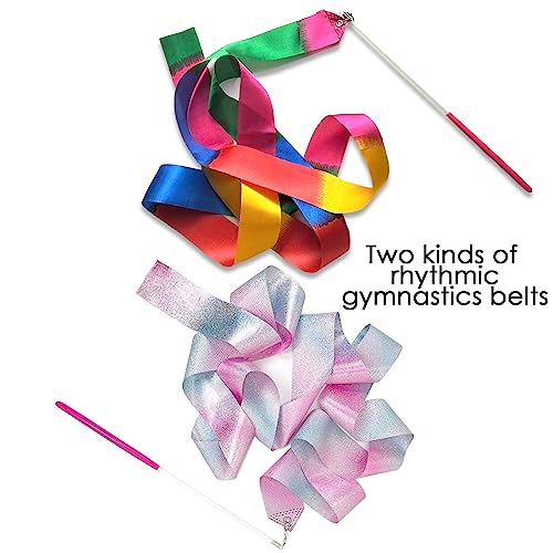 Cinta de Baile para niños, 4 Piezas 2 m Cinta Baile Giratoria Larga Cinta de Gimnasia, Cinta Gimnasia Ritmica con Varita, se Adapta a Gimnasia de Baile artístico, Giro de bastón (Multicolor)