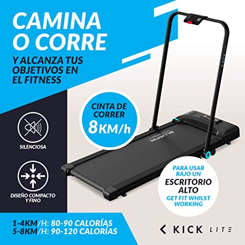 Cinta de Caminar Kick Lite de Bluefin Fitness/Cinta de Correr Bajo Mesa/Ideal para el hogar y Plegable/Cintas de Correr Compactas/con Kinomap/Ligera y con Manillar Plegable