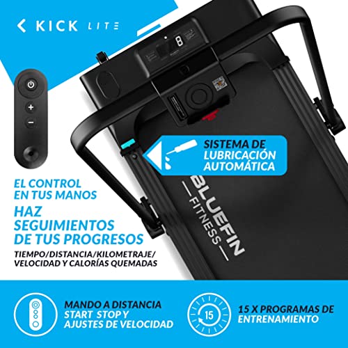 Cinta de Caminar Kick Lite de Bluefin Fitness/Cinta de Correr Bajo Mesa/Ideal para el hogar y Plegable/Cintas de Correr Compactas/con Kinomap/Ligera y con Manillar Plegable