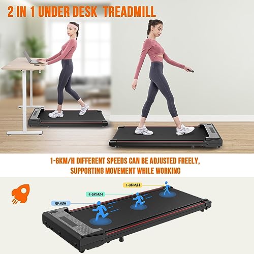 Cinta de Correr eléctrica compacta, Tableta portátil para Caminar Debajo del Escritorio, 1-6 KM/H, Pantalla LED y Control Remoto, Ahorro de energía y Silencio, Ahorro de Espacio (Black)