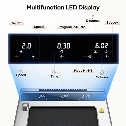 Cinta de Correr para el Hogar Debajo del Escritorio, 2.25HP Cinta de correr Ultrafina Silenciosa, 10 km/h, 40 * 100cm cinturón, 12 Modos de Ejercicio, Pantalla táctil LCD, App y Control Remoto