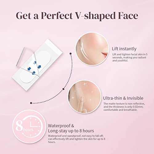 Cinta de Estiramiento Facial Invisible,DOKONIMO Face Lifting Tape, Cinta Levantadora de Cara Invisible para Maquillaje Efecto Lifting,40 Pcs Tiras para Estirar la Piel de la Cara para Doble Mentón