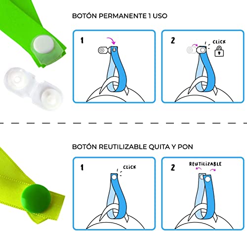 Cinta Personalizada para Colgar la Ropa de los Niños del Cole y Guardería, Reutilizable, Sin Coser, con Cierre de Click. (6 Uds) Colgadores para el colegio con botón.