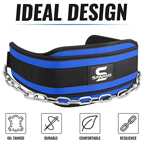 Cinturón de inmersión con cadena de acero resistente de 36 pulgadas, para levantamiento de pesas, para dominadas, ejercicio, gimnasio, neopreno, soporte de espalda para hombres y mujeres (azul)