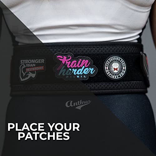 Cinturón Lumbar para Powerlifting, Ideal para Sentadillas, Peso Muerto, Press Banca, Cinturón Personalizable con Espacio para Parches, 2 Colores, 4 Tallas (S, Negro)