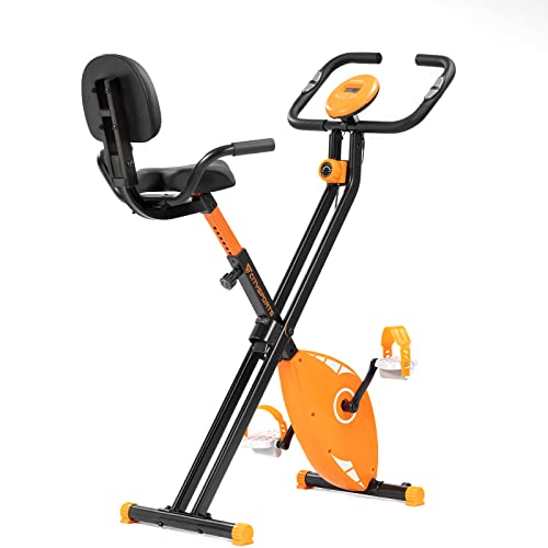 CITYSPORTS Bicicleta Estática Plegable con Respaldo, Bicicleta para Ejercicios Profesional con 8 Niveles de Resistencia, Monitor de Pantalla LCD con Sensor de Frecuencia Cardíaca, D1-1 (‎CS01)