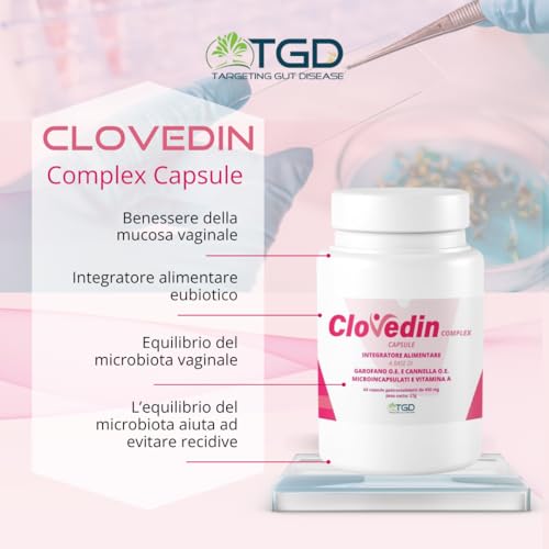 CLOVEDIN COMPLEX CAPSULE complemento femenino ideal para equilibrar la microbiota - Complementos alimenticios con Vitamina A 60 cápsulas - Suplemento para la recidiva de la candidiasis