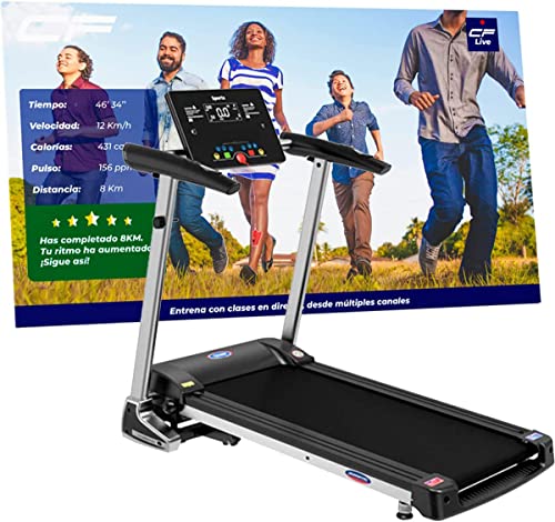 Clover Fitness T800 - Cinta de Correr Inteligente Plegable con Bluetooth, Velocidad Maxima 12,8 km/h, Motor silencioso de 2000 W, Superficie de Carrera 40x110cm, pulsómetro Incorporado