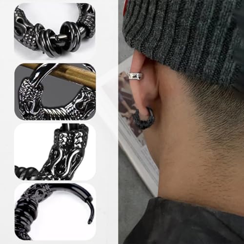 Clyhon Pendientes de aro de acero inoxidable médico, joyería de cartílago perforado vintage, adecuados para hombres y mujeres, pendientes punk hip hop hipoalergénicos, color negro