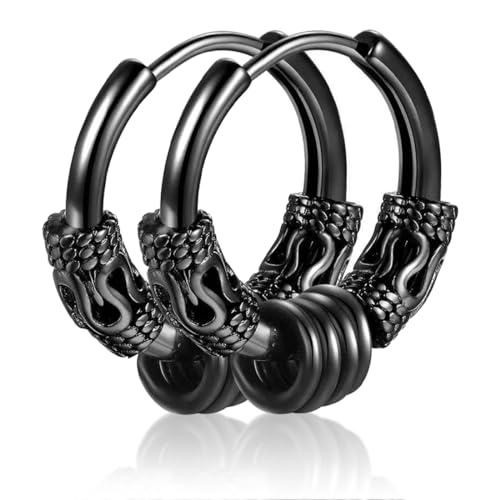 Clyhon Pendientes de aro de acero inoxidable médico, joyería de cartílago perforado vintage, adecuados para hombres y mujeres, pendientes punk hip hop hipoalergénicos, color negro