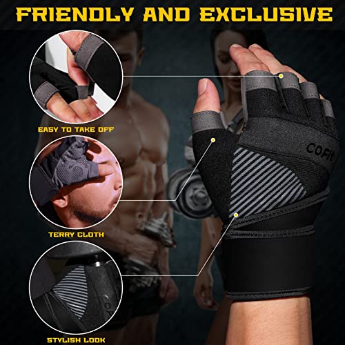 COFIT Guantes de Gimnasio para Mujer y Hombre, Transpirable Guantes de Fitness con Protección Completa de Muñeca y Palma para Levantamiento de Pesas - Negro L