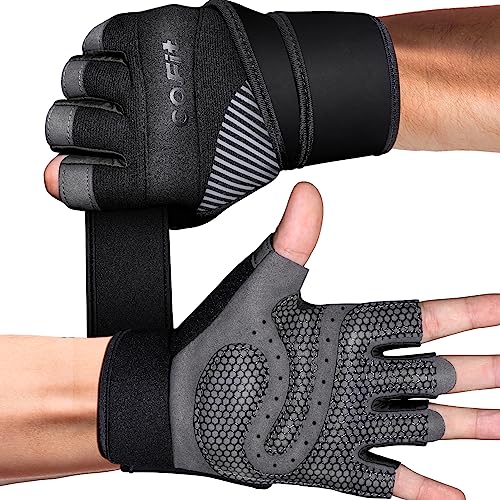 COFIT Guantes de Gimnasio para Mujer y Hombre, Transpirable Guantes de Fitness con Protección Completa de Muñeca y Palma para Levantamiento de Pesas - Negro L