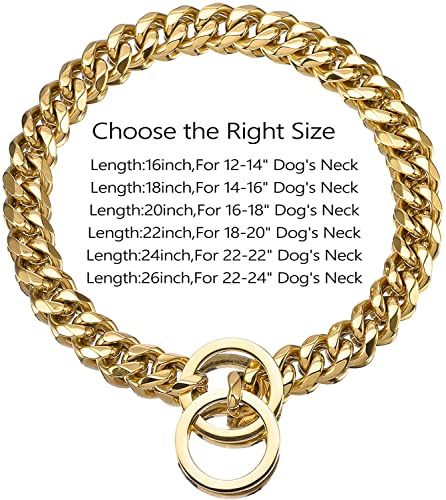 Collar de Perro de Oro de 18 Quilates, Cadena de Perro Cubano, Resistente para Perros Grandes, Fuerte Acero Inoxidable, eslabones de Metal de Acero Inoxidable y Cadena de Entrenamiento