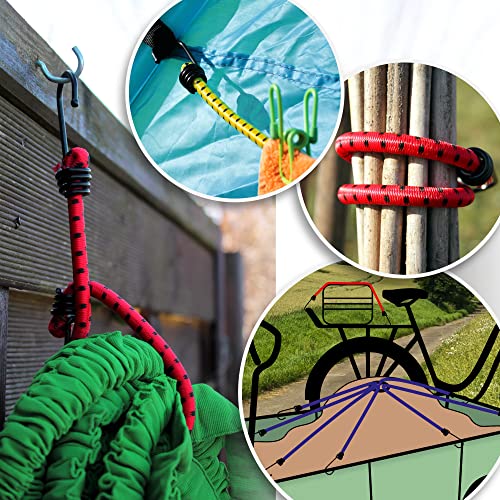 COM-FOUR® Juego de Correas elásticas de 10 Piezas - Correas de Equipaje en Cuatro tamaños - Extensor con Gancho - Correas elásticas para asegurar la Carga - cinturón de tensión