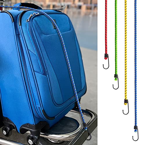 COM-FOUR® Juego de Correas elásticas de 10 Piezas - Correas de Equipaje en Cuatro tamaños - Extensor con Gancho - Correas elásticas para asegurar la Carga - cinturón de tensión