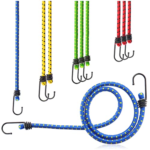 COM-FOUR® Juego de Correas elásticas de 10 Piezas - Correas de Equipaje en Cuatro tamaños - Extensor con Gancho - Correas elásticas para asegurar la Carga - cinturón de tensión