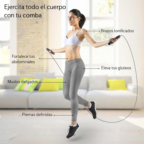 Comba Crossfit de Longitud Ajustable – Cuerda Saltar con Mango Ergonómico y Antideslizante – Ejercita Tu Cuerpo con Comba de Saltar – Comba Resistente y Ligera para hacer ejercicio en casa, PVC