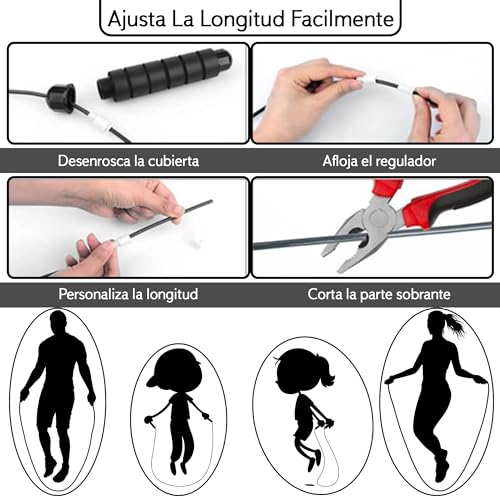 Comba Crossfit de Longitud Ajustable – Cuerda Saltar con Mango Ergonómico y Antideslizante – Ejercita Tu Cuerpo con Comba de Saltar – Comba Resistente y Ligera para hacer ejercicio en casa, PVC