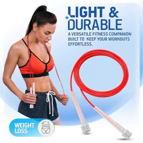 Comba Crossfit PORTENTUM Ligera, con Mangos de Plástico Ergonómicos y Resistentes al Sudor, Comba de Saltar de Longitud Ajustable - Ideal para Fitness, Boxeo, Crossfit y otros Deportes - 2.8 metros