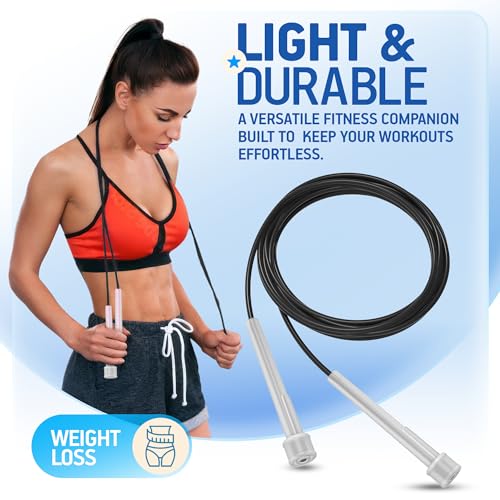 Comba Crossfit PORTENTUM Ligera, con Mangos de Plástico Ergonómicos y Resistentes al Sudor, Comba de Saltar de Longitud Ajustable - Ideal para Fitness, Boxeo, Crossfit y otros Deportes - 2.8 metros