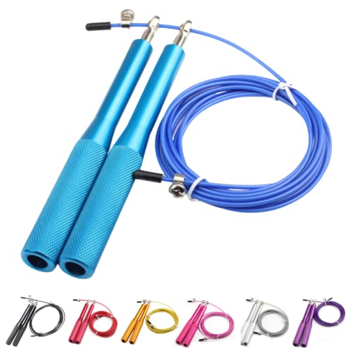 Comba Crossfit Profesional de Aluminio, Combas Fitness con Rodamientos y Mango Antideslizante, Jump Rope, Cuerda de Saltar Boxeo. Para Mujer y Hombre (Azul)