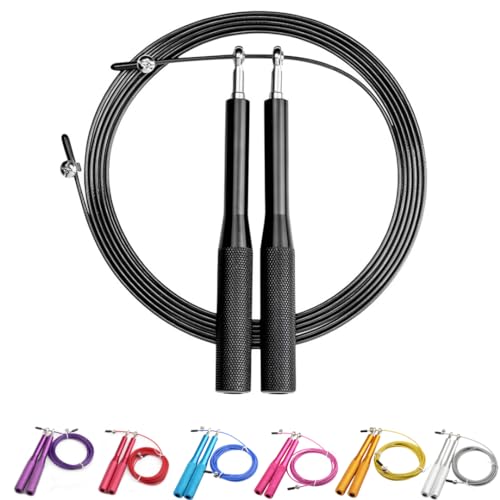 Comba Crossfit Profesional de Aluminio, Combas Fitness con Rodamientos y Mango Antideslizante, Jump Rope, Cuerda de Saltar Boxeo. Para Mujer y Hombre (Negro)