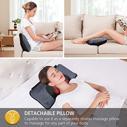 Comfier Colchoneta de Masaje Cuerpo Completo con calefacción, Masajeador de Espalda con Almohada de Masaje Shiatsu Desmontable para el Cuello, 10 Motores vibradores, 4 Almohadillas térmicas