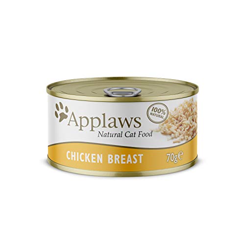 Comida húmeda de Pechuga de Pollo 100% Natural de Applaws para gatos adultos en caldo - 24 latas de 70g