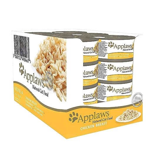 Comida húmeda de Pechuga de Pollo 100% Natural de Applaws para gatos adultos en caldo - 24 latas de 70g