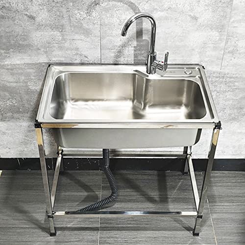 Commercial Catering Sink，Cocina independiente de acero inoxidable Fregadero de una，con Grifo,Fregadero Exterior Jardin con Patas, Apto Para Restaurante, Lavandería, Bar, Casas De Alquiler. ( Size : 54