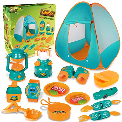 Conjunto de Campamento, Tienda Emergente con Equipo de Campamento de Juguete Juego de Explorador Al Aire Libre Regalo para Niños