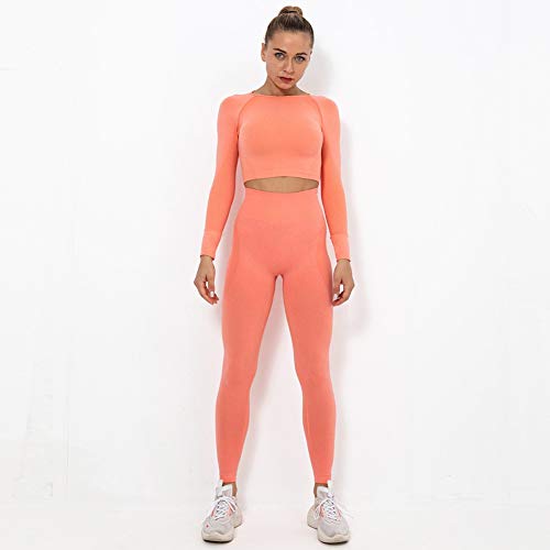 Conjuntos Deportivos Mujer Fitness Seamless Gym Medias e Top de Manga Larga Deportivo Alta Cintura Yoga Elásticos Fitness Seamless para Yoga Fitness Gimnacio en CasaD-S WOERD