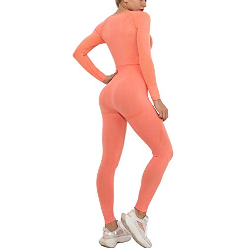 Conjuntos Deportivos Mujer Fitness Seamless Gym Medias e Top de Manga Larga Deportivo Alta Cintura Yoga Elásticos Fitness Seamless para Yoga Fitness Gimnacio en CasaD-S WOERD