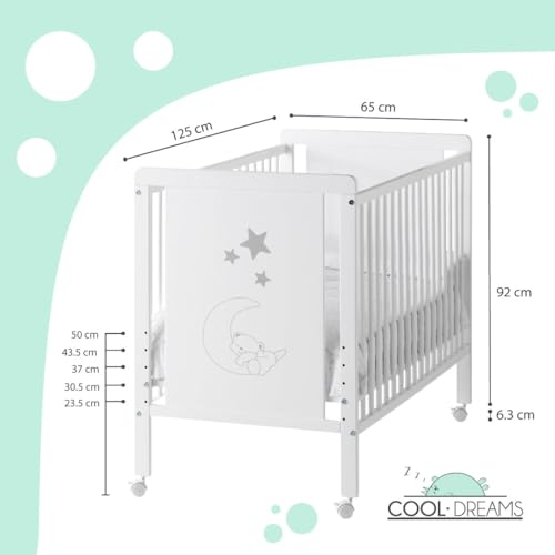 COOL · DREAMS - Cuna Bebe Indi con colchón Morfeo, Blanca y de Madera de Haya + Protector de colchón