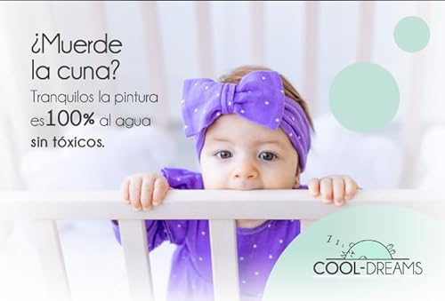 COOL · DREAMS - Cuna Bebe Indi con colchón Morfeo, Blanca y de Madera de Haya + Protector de colchón